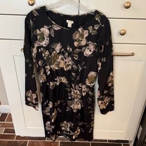 J. Crew Black Floral Long Sleeve Dress